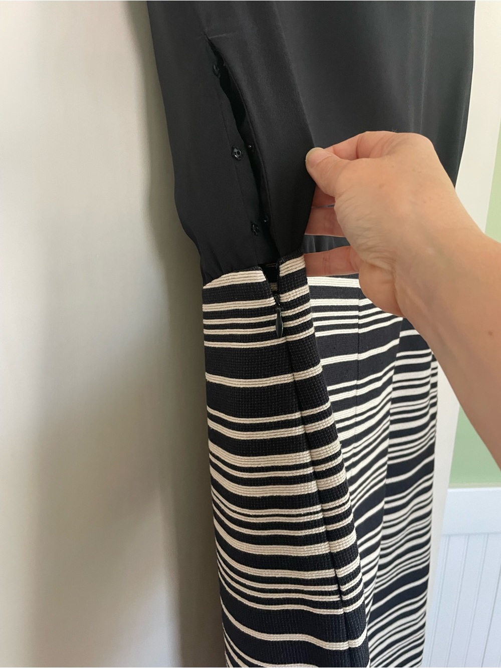 LOFT Black Bodice with Black & White Striped Midi Dress - Picture 5 of 6